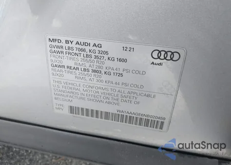 2022 Audi E-Tron Premium Quattro z USA, uszkodzony, nr VIN WA1AAAGE6NB020459